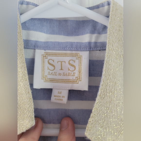 Sail to Sable Gold Trim Nautical Maxi Dress – Size M - Picture 3 of 4